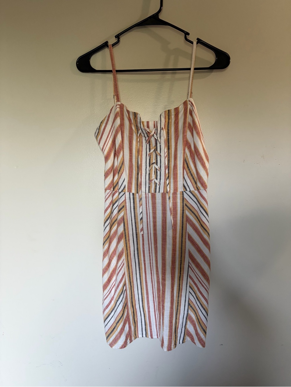 Aeropostale Striped Lace Up Mini Dress Sweetheart Boho Sundress Pink Orange
